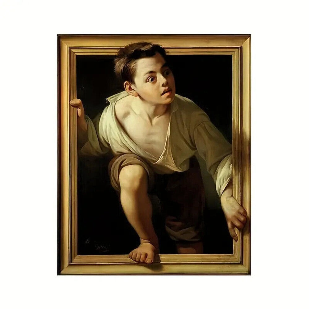 Pere Borrell del Caso Boy Stepping Out Of Picture Frame Canvas Print 12" X 16" Art:Art Prints Style Your Walls